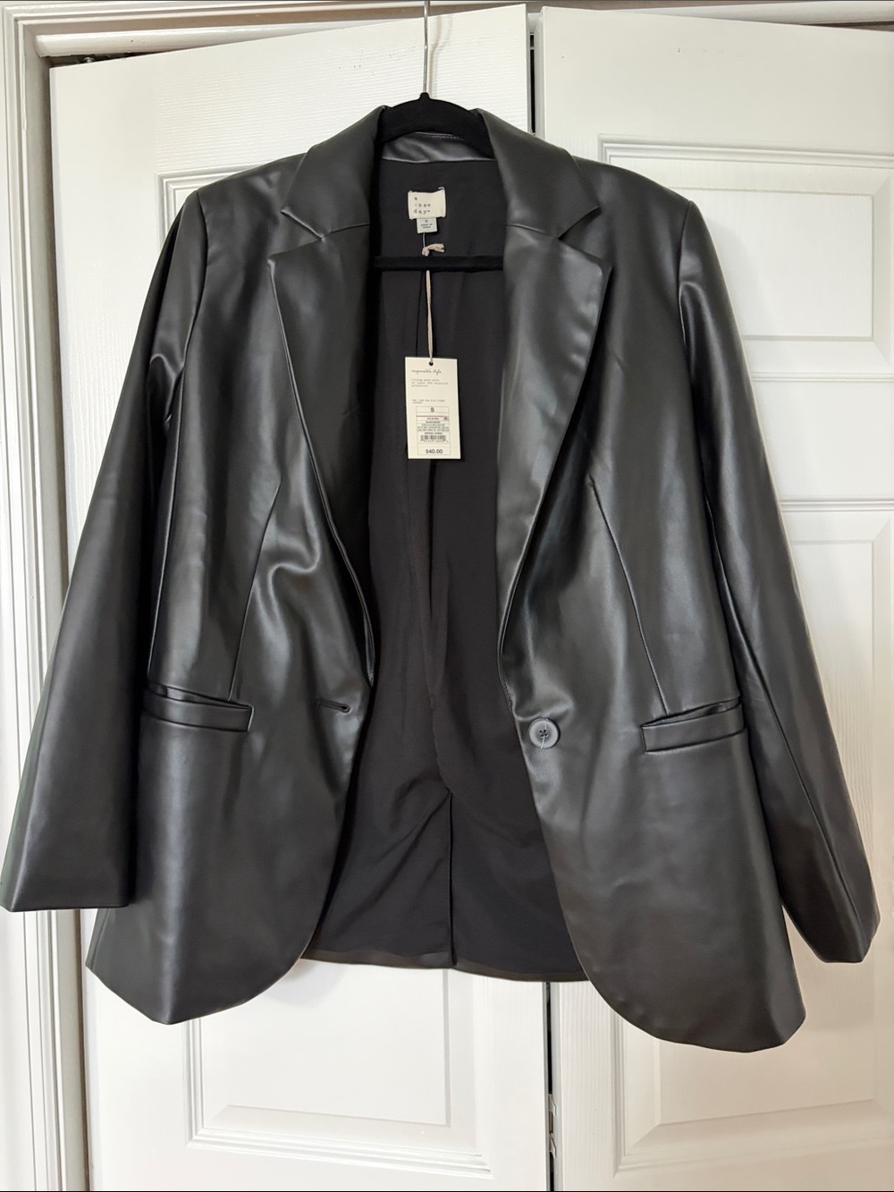 NWT A New Day Black Faux Leather Blazer Jacket